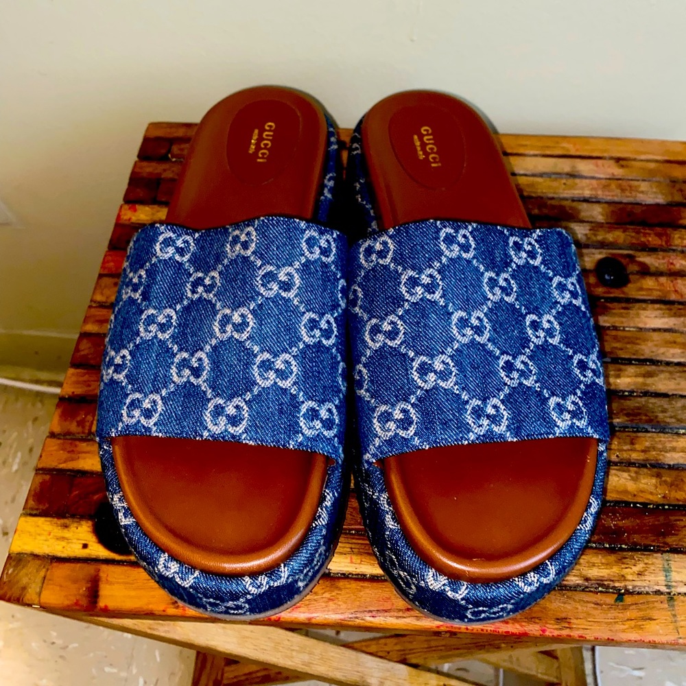COPY - Demin Gucci platform slides